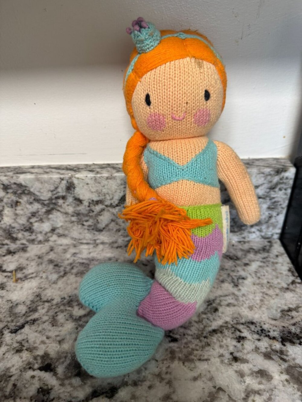 Mermaid Cuddle + Kind Knit Plush Doll Handmade in Peru red head 18"